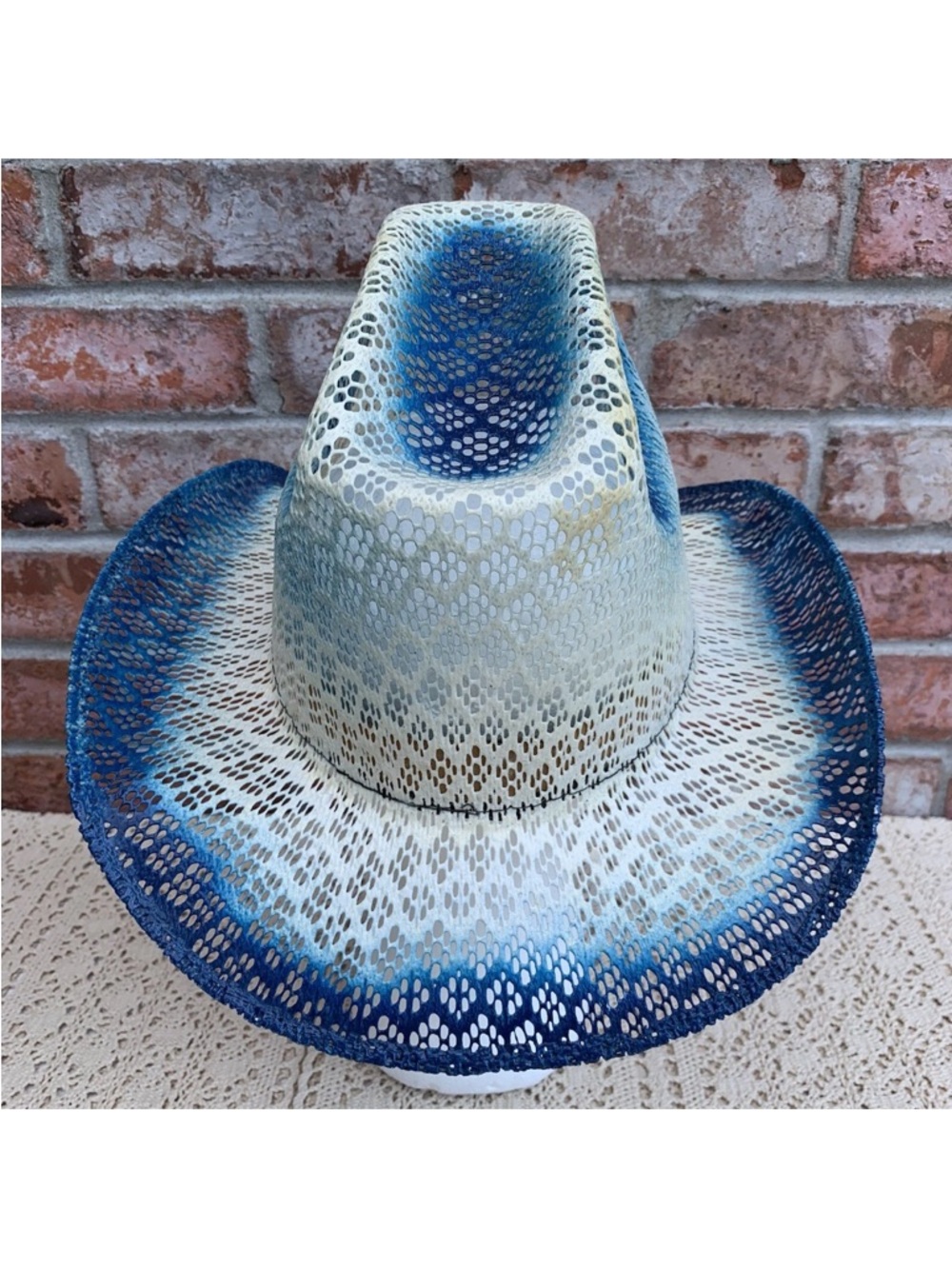 Sombreros Finos Woven Straw Cowboy Hat Blue & White Size Small